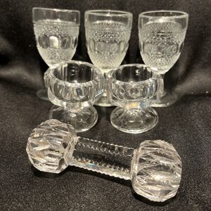 Lot of 6 VTG Crystal Glass 3 Sherry Glass,  2 Candlestick Holder & 1 Bone Stir